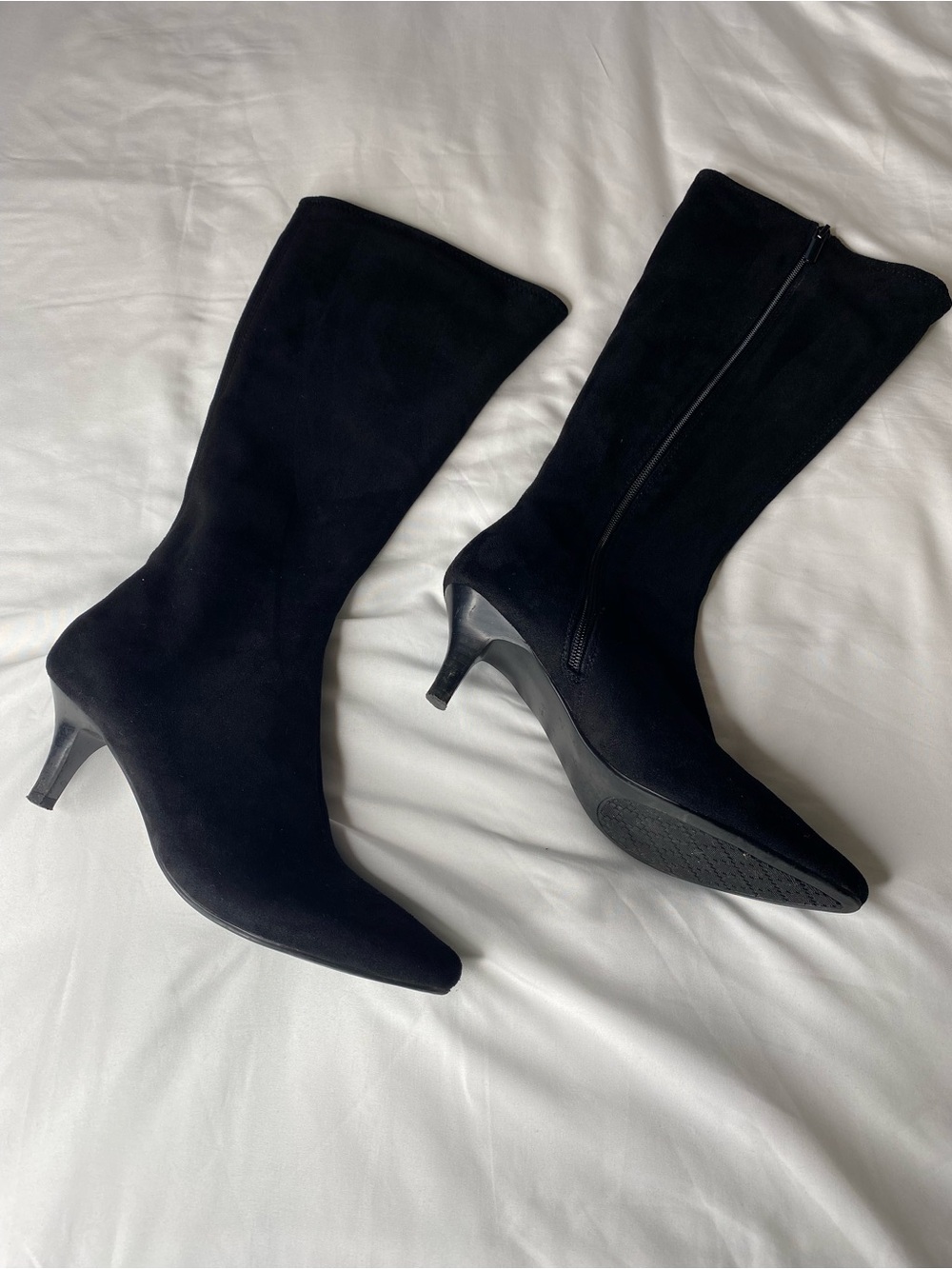 Impo Stretch Black Faux Suede Knee High Boots Size 8 Mid Heel